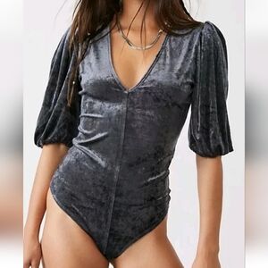 Free People NWT Intimately Size XS Bodysuit Don't You Wish Green Puff Sleeve